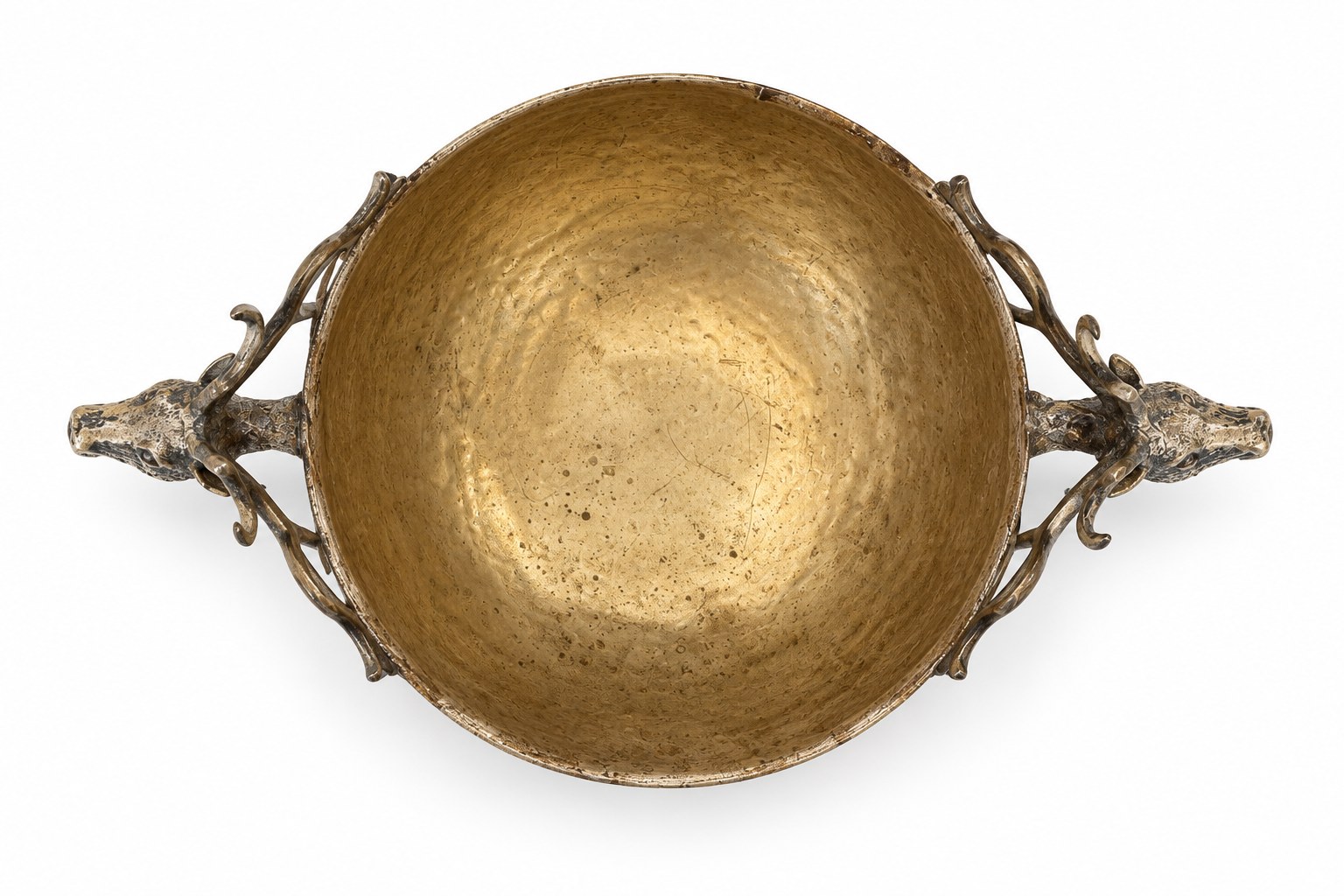Vintage Silver-Tone Hammered Metal Stag-Handled Pedestal Bowl — view 4