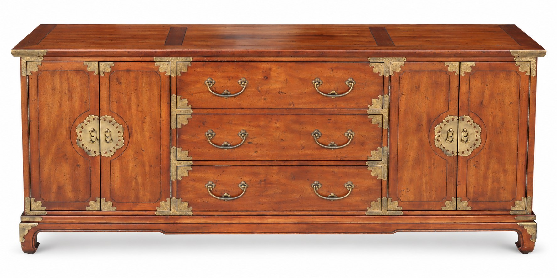 Vintage Henredon Asian-Style Brass-Mounted Wood Sideboard Credenza — view 10