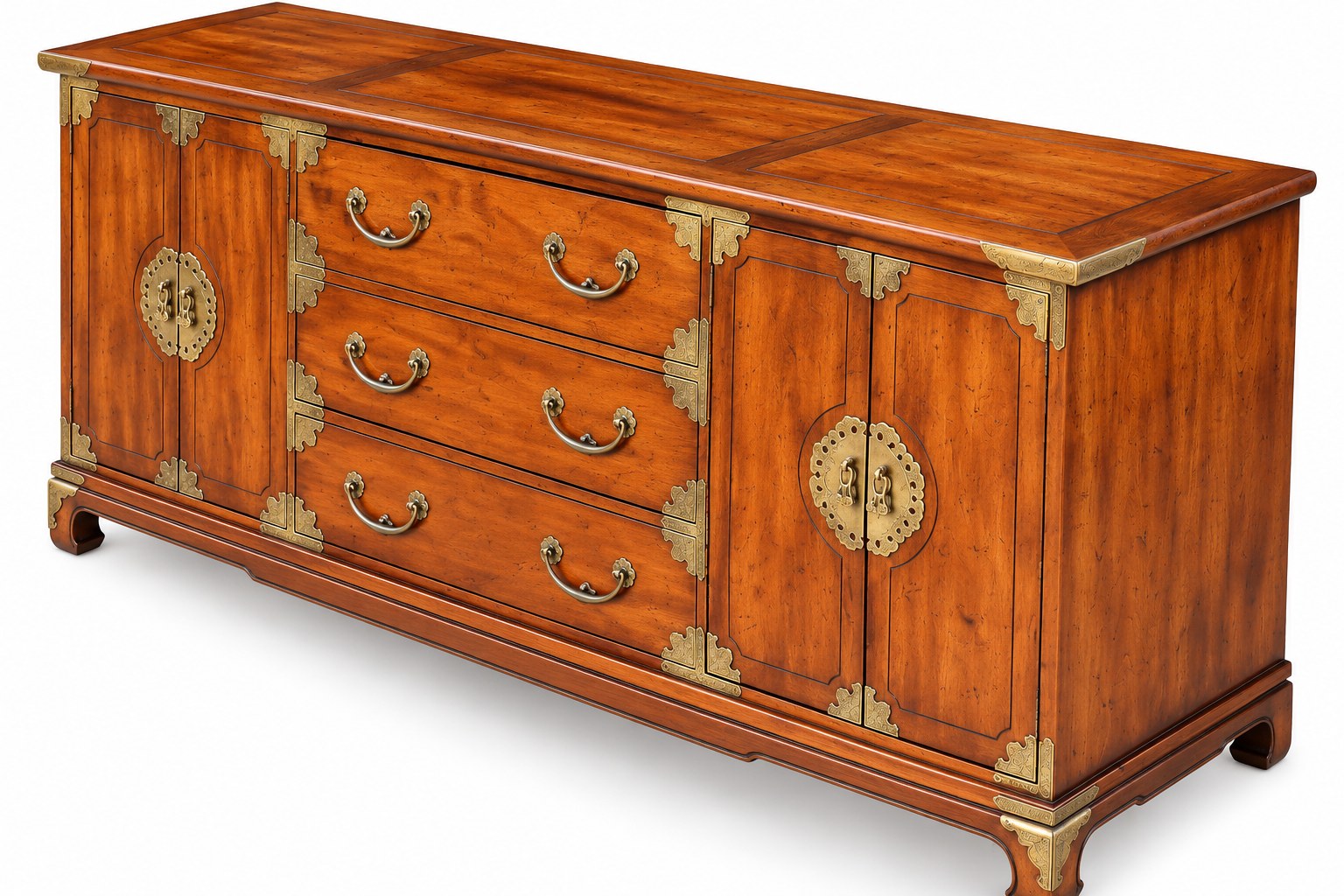 Vintage Henredon Asian-Style Brass-Mounted Wood Sideboard Credenza — view 9