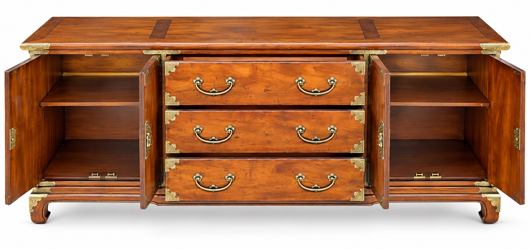 Vintage Henredon Asian-Style Brass-Mounted Wood Sideboard Credenza — view 7
