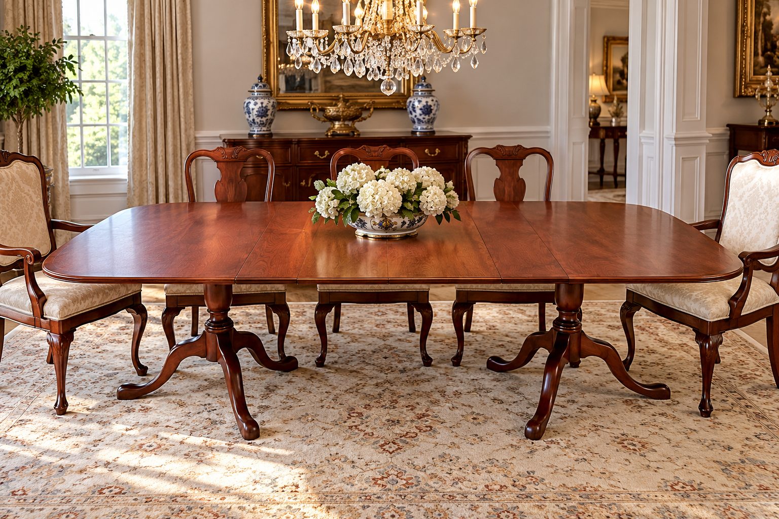 Kittinger Traditional Double Pedestal Dining Table with 3 Extension Leaves — view 2