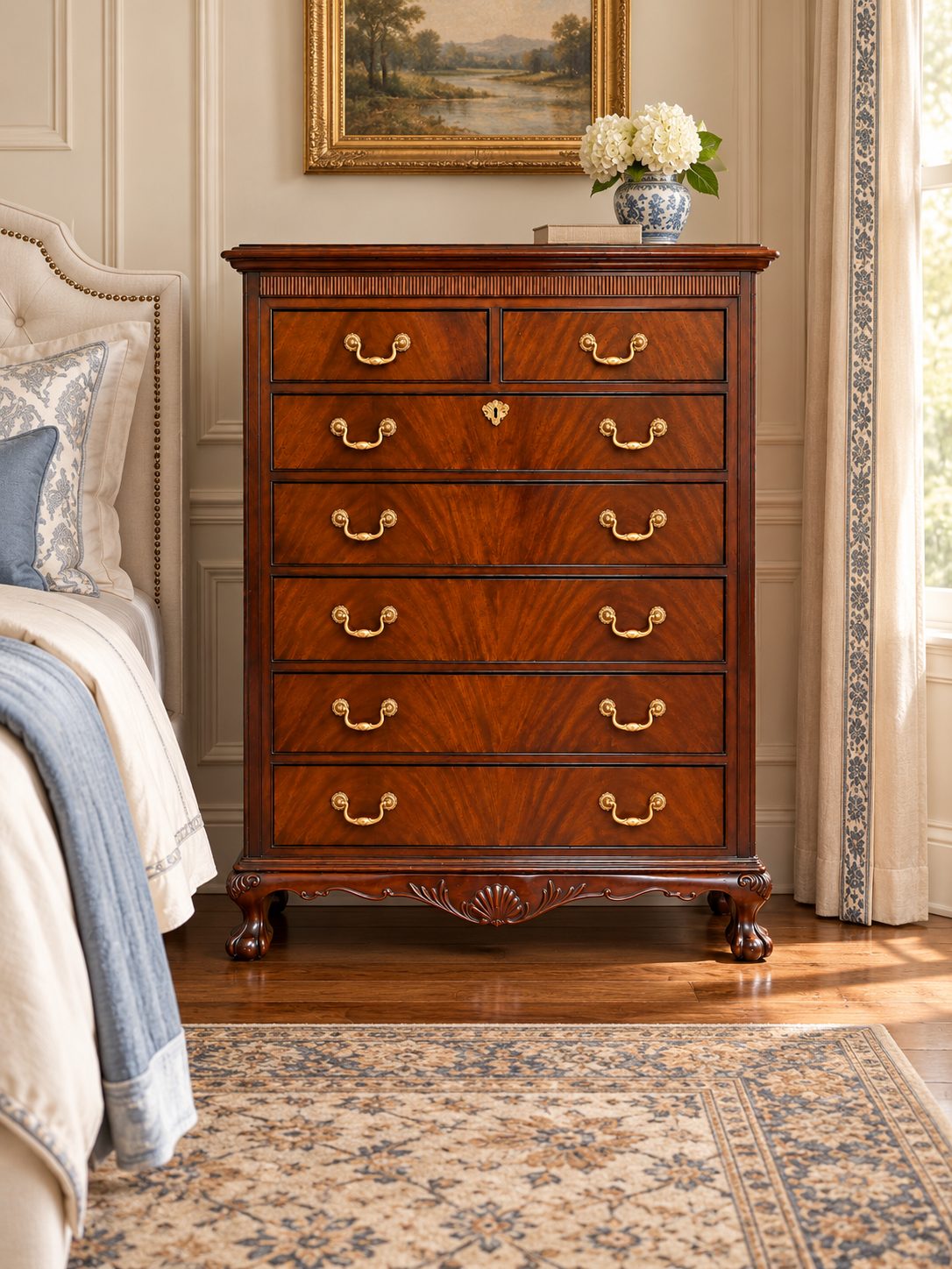 Vintage Drexel Chippendale-Style Seven-Drawer Tall Chest — view 2