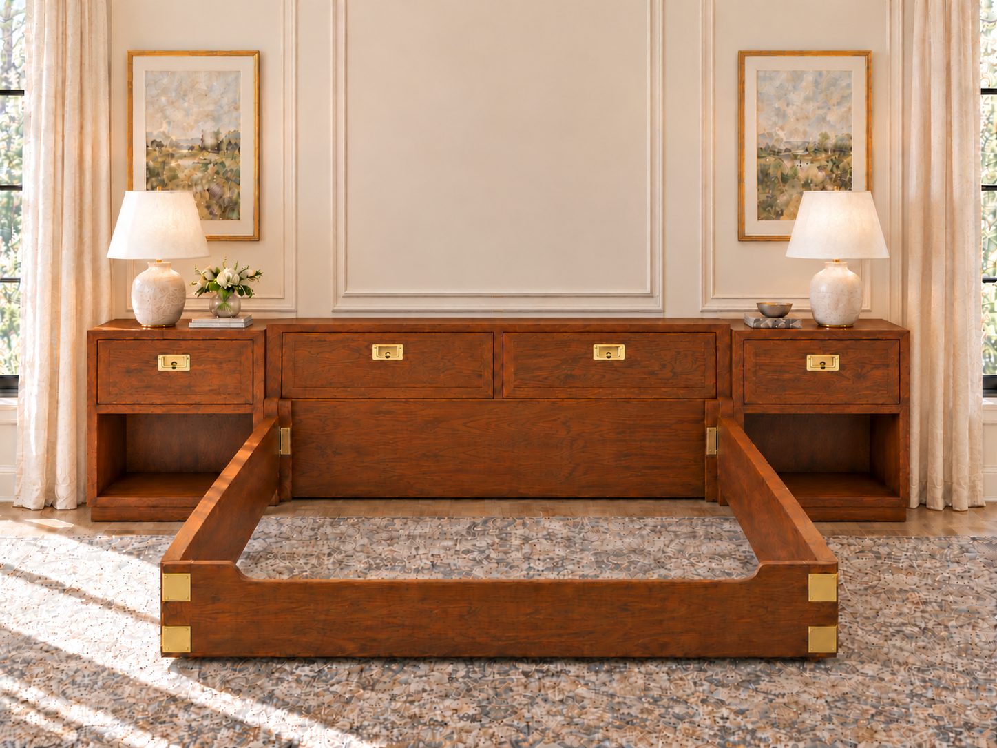 Pair of Vintage Henredon Campaign-Style Nightstands — view 2